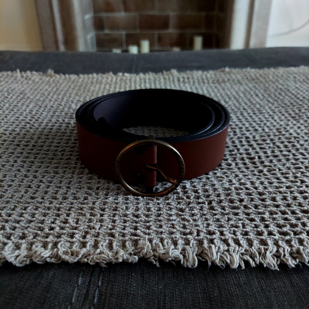 Brown Leather Belt with Gold Buckle